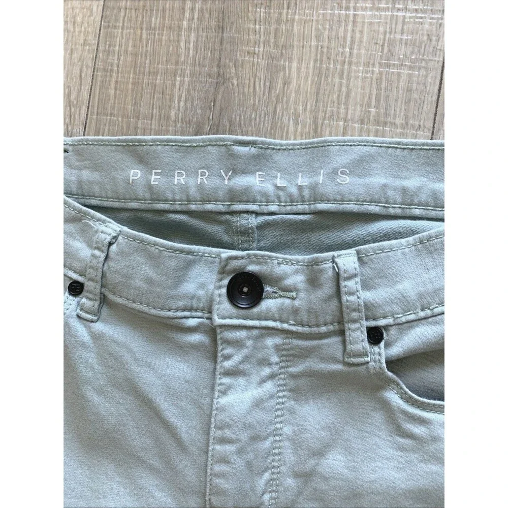 Perry Ellis Mens Slim Fit Casual Chino Pants Stretch Light Blue  33 x 32